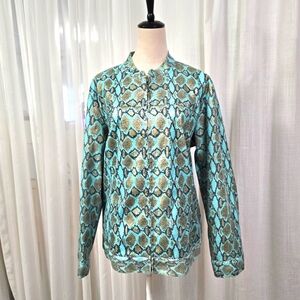 2/$30 Bamboo Traders Turquoise Snake Print Lightweight Lady Jacket Plus Sz‎ 1X